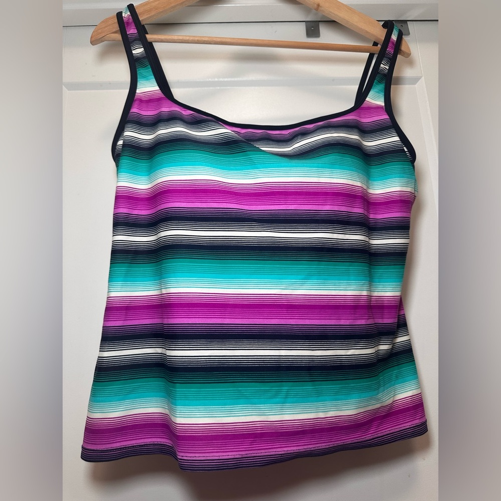 ECO SWIM Pink, Blue, Green, and White Stripe Bikini Top - Size 12